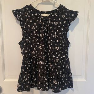 Black and White Floral Peplum Sleeveless Top